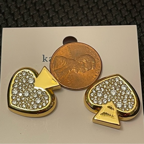 kate spade ♠️- Everyday Spade “Diamond” Encrusted Gold Spade Earrings - Picture 5 of 5